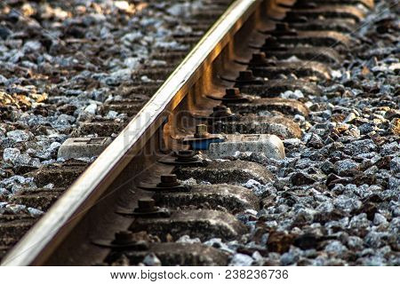 A Detail Of An European Railway Railroad Track
