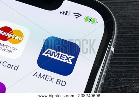 Sankt-petersburg, Russia, April 27, 2018: Amex Application Icon On Apple Iphone X Smartphone Screen 