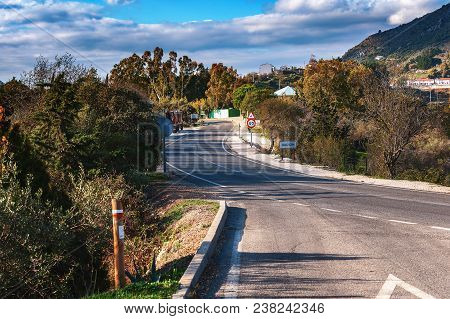 Asphalt Road To Gaucin Town In Andalusia, Spain