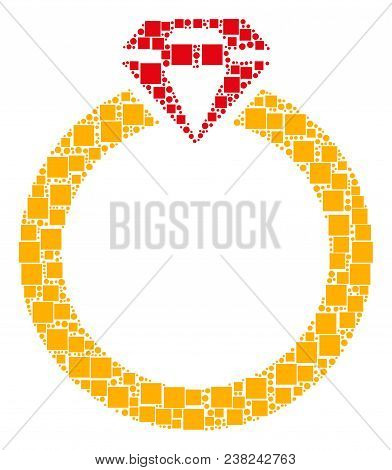 Ruby Ring Mosaic Icon Of Rectangles And Circles In Various Sizes. Vector Items Are Organized Into Ru