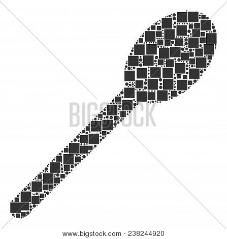 Spoon Collage Icon Of Squares And Round Items In Variable Sizes. Vector Items Are Scattered Into Spo