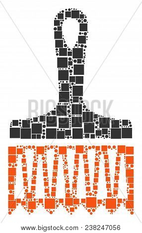 Wide Brush Composition Icon Of Rectangles And Spheric Dots In Various Sizes. Vector Items Are Groupe