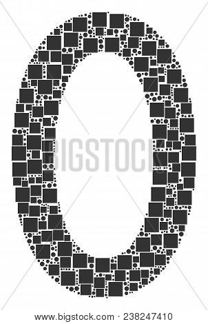 Zero Digit Collage Icon Of Squares And Circles In Variable Sizes. Vector Items Are United Into Zero 