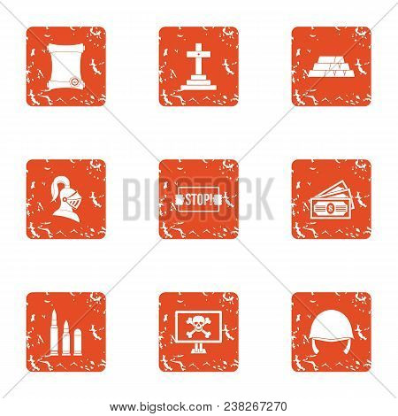 Challenge Icons Set. Grunge Set Of 9 Challenge Vector Icons For Web Isolated On White Background