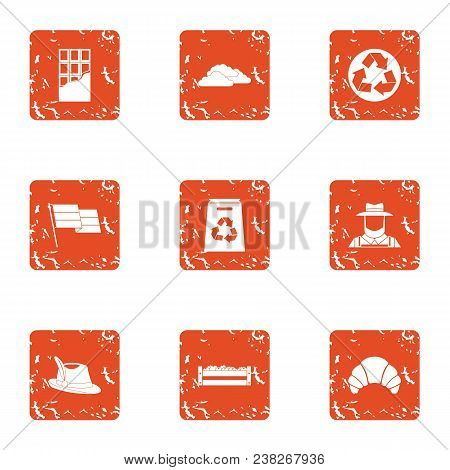 Eco Treatment Icons Set. Grunge Set Of 9 Eco Treatment Vector Icons For Web Isolated On White Backgr
