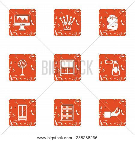 Working Nook Icons Set. Grunge Set Of 9 Working Nook Vector Icons For Web Isolated On White Backgrou