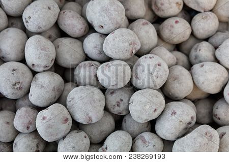 Red Norland Potatoes Seed, Nature Background Top View.