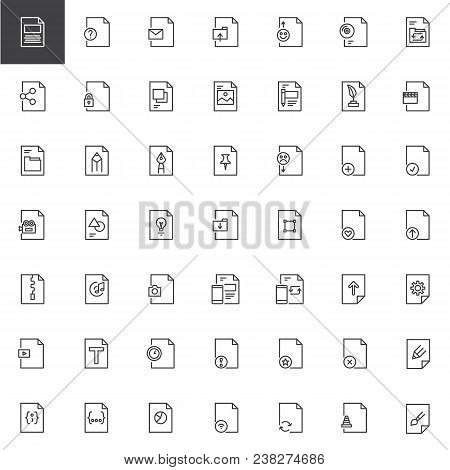 File Formats Outline Icons Set. Linear Style Symbols Collection, Line Signs Pack. Vector Graphics. S