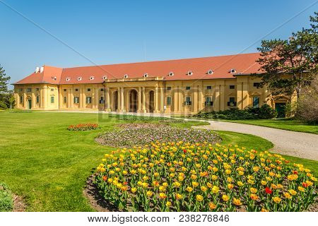 Lednice, Czech Republic - April 19,2018 - View At The Riding Hall In The Area Of Lednice Castle. The