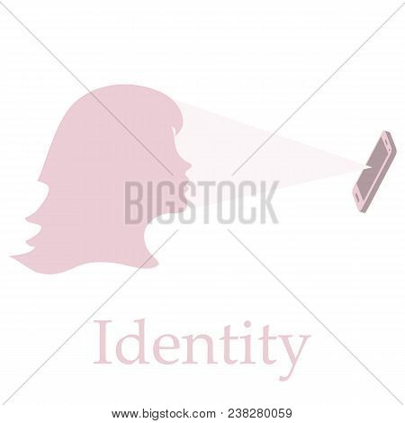 Illustration Of Recognition Of Female Face By Phone. Biometric Verification And Identification. New 