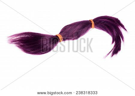 Purple Weft Of Hair Isolated On A White Background