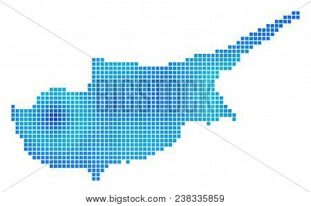 Blue Dotted Cyprus Map. Vector Geographic Map In Cold Blue Color Shades. Vector Concept Of Cyprus Ma