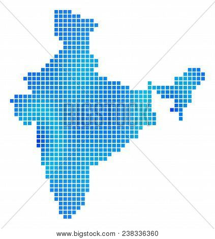 Blue Dotted India Map. Vector Geographic Map In Cold Blue Color Tints. Vector Pattern Of India Map F