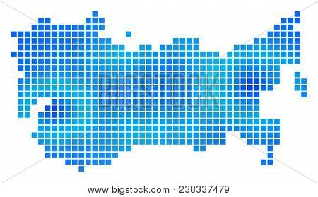 Blue Dot Ussr Map. Vector Geographic Map In Cold Blue Color Tints. Vector Concept Of Ussr Map Made O
