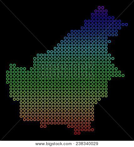 Bright Spectrum Borneo Island Map. Vector Geographic Map In Bright Spectrum Colors With Vertical Gra