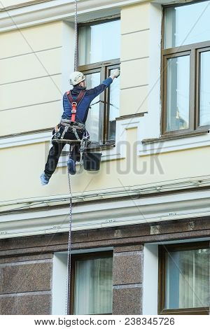 St. Petersburg, Russia - April, 15, 2018: Steeplejack works in St. Petersburg