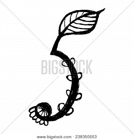 Handdrawn Arabic Numerals. Number 5 - Floral Element Of Numbers Made From Hand Drawn Flowers  For Yo