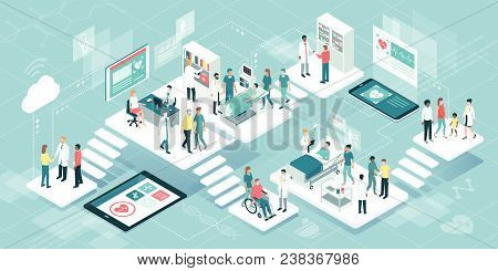 Isometric Virtual Medical Clinic With Rooms, Patients And Doctors: Medicine, Healthcare And Technolo