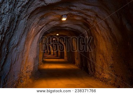 Picturesque Tunnel Inside In The Mountains For Pedestrians Between The Towns Of Rafailovici And Kame