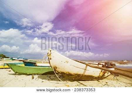 Traditional Fishing Boat, Wooden Boat, Wooden Canoe, Beach Landscape