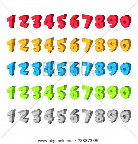 Numbers Vector Icons Set. Cartoon Multicolor Signs And Design Elements.