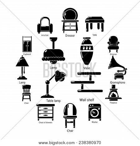 Interior Furniture Icons Set. Simple Illustration Of 16 Interior Furniture Vector Icons For Web