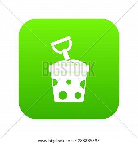 Toy Bucket And Shovel Icon Digital Green For Any Design Isolated On White Vector Illustration