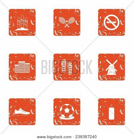 Sport View Icons Set. Grunge Set Of 9 Sport View Vector Icons For Web Isolated On White Background