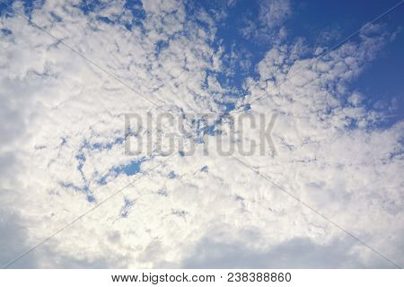 Beautiful Nature Blue Sky With Clouds, Sky Clouds Background, Cloudscape Concept. Space For Text In 