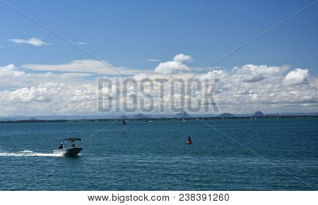 Scarborough, Australia - Dec 28, 2017. Moreton Bay From Reef Point Esplanade On A Sunny Day At Chris