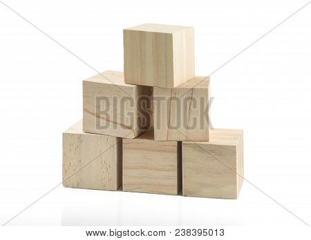 Wooden Building Blocks Isolated Against White Background