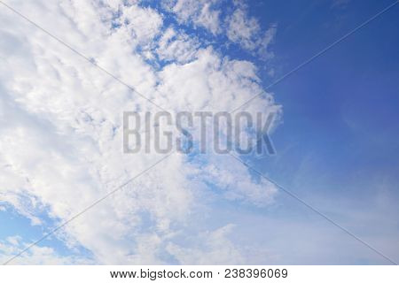 Beautiful Nature Blue Sky With Clouds, Sky Clouds Background, Cloudscape Concept. Space For Text In 
