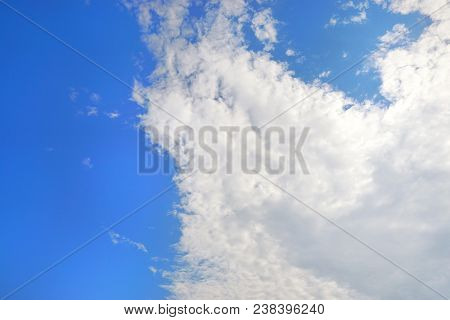 Beautiful Nature Blue Sky With Clouds, Sky Clouds Background, Cloudscape Concept. Space For Text In 