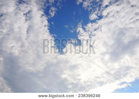 Beautiful Nature Blue Sky With Clouds, Sky Clouds Background, Cloudscape Concept. Space For Text In 