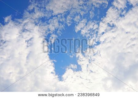 Beautiful Nature Blue Sky With Clouds, Sky Clouds Background, Cloudscape Concept. Space For Text In 