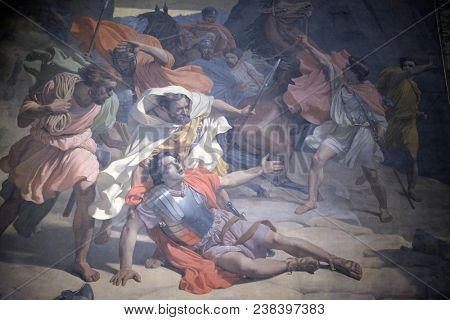 PARIS, FRANCE - JANUARY 04: The Conversion of St. Paul, Mural Painting by Michel-Martin Drolling in the Saint Sulpice Church, Paris, France on January 04, 2018.