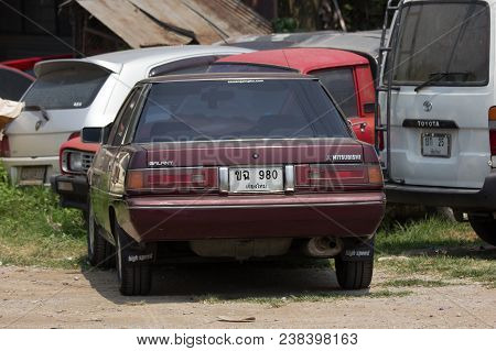 Chiang Mai, Thailand - April  5 2018:  Old Private Car, Mitsubishi Galant.   On Road No.1001, 8 Km F