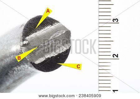Macro Detail Of Cutted Padlock Documented As Evidence Of Burglary Crime