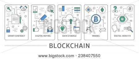 Blockchain Usage Areas. Mining And Data Storage, Voting And Identity.