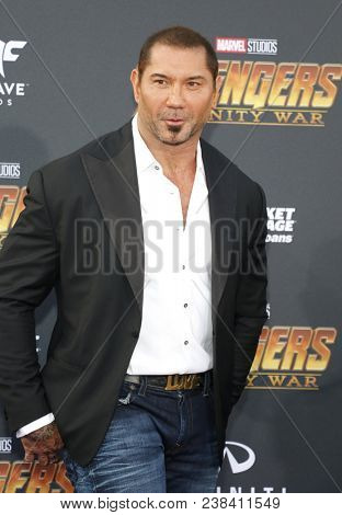 Dave Bautista at the premiere of Disney and Marvel's 'Avengers: Infinity War' held at the El Capitan Theatre in Hollywood, USA on April 23, 2018.