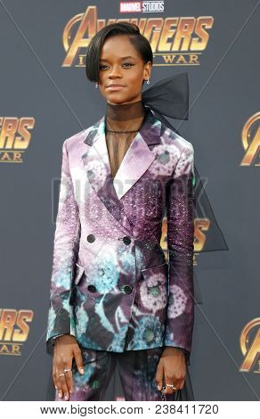 Letitia Wright at the premiere of Disney and Marvel's 'Avengers: Infinity War' held at the El Capitan Theatre in Hollywood, USA on April 23, 2018.