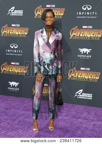 Letitia Wright at the premiere of Disney and Marvel's 'Avengers: Infinity War' held at the El Capitan Theatre in Hollywood, USA on April 23, 2018.