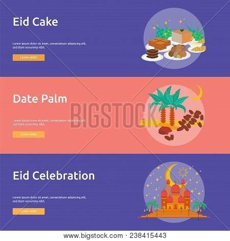 Eid And Ramadhan Banner Design | Set Of Great Banner Design Illustration Concepts For Ramadan, Relig