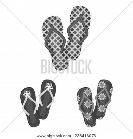 Flip-flops Monochrome Icons In Set Collection For Design. Beach Shoes Vector Symbol Stock  Illustrat