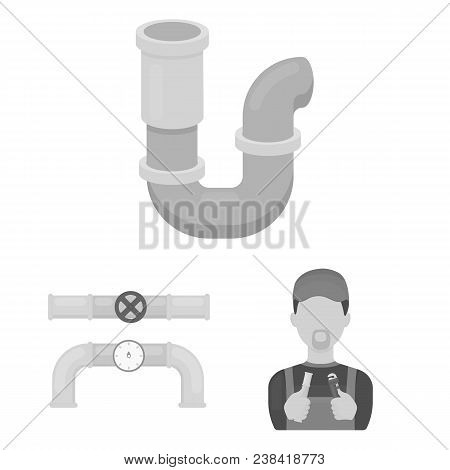 Plumbing, Fitting Monochrome Icons In Set Collection For Design. Equipment And Tools Vector Symbol S