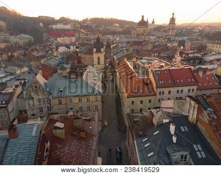 Beauty Panoramic View On Sunrise Over Old European City
