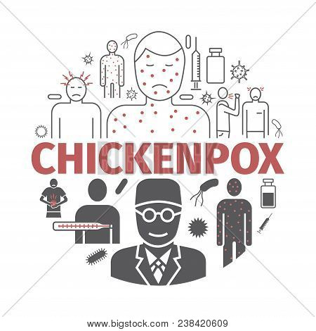 Chickenpox. Symptoms, Treatment. Flat Icons Set. Vector Signs For Web Graphics