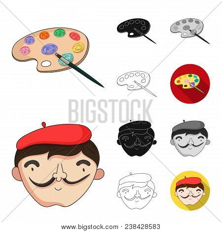 Painter And Drawing Cartoon, Black, Flat, Monochrome, Outline Icons In Set Collection For Design. Ar