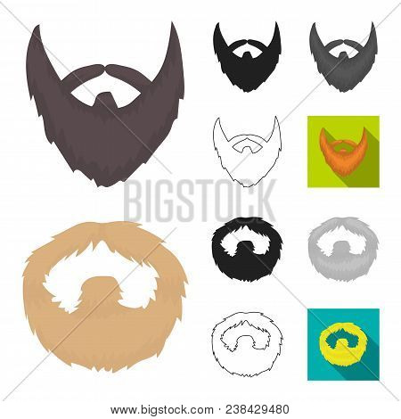 Mustache And Beard, Hairstyles Cartoon, Black, Flat, Monochrome, Outline Icons In Set Collection For