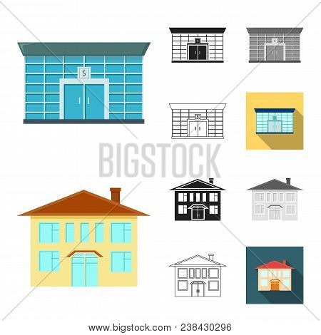 Building And Architecture Cartoon, Black, Flat, Monochrome, Outline Icons In Set Collection For Desi